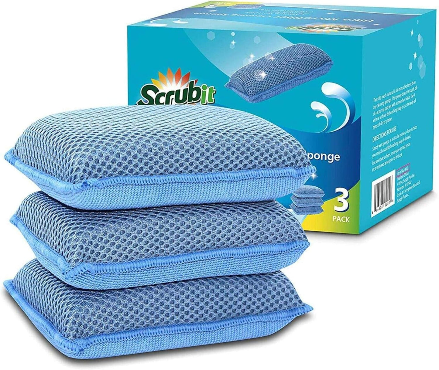 Miracle Microfiber Kitchen Sponge by  - Non-Scratch Heavy Duty Dishwashing Cleaning Sponges- Machine Washable - (Blue)