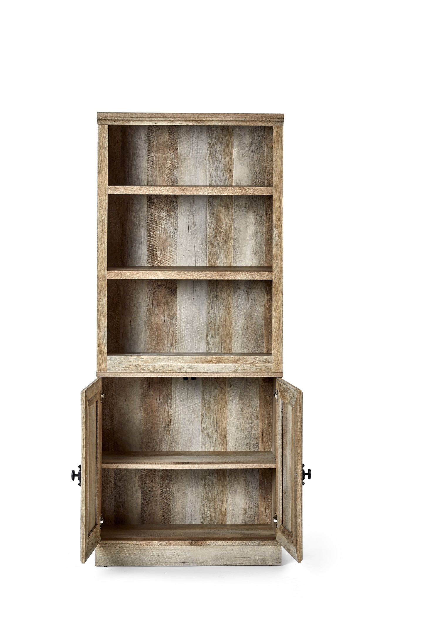 71" Crossmill 5 Shelf Bookcase with Doors, Weathered Wood Finish