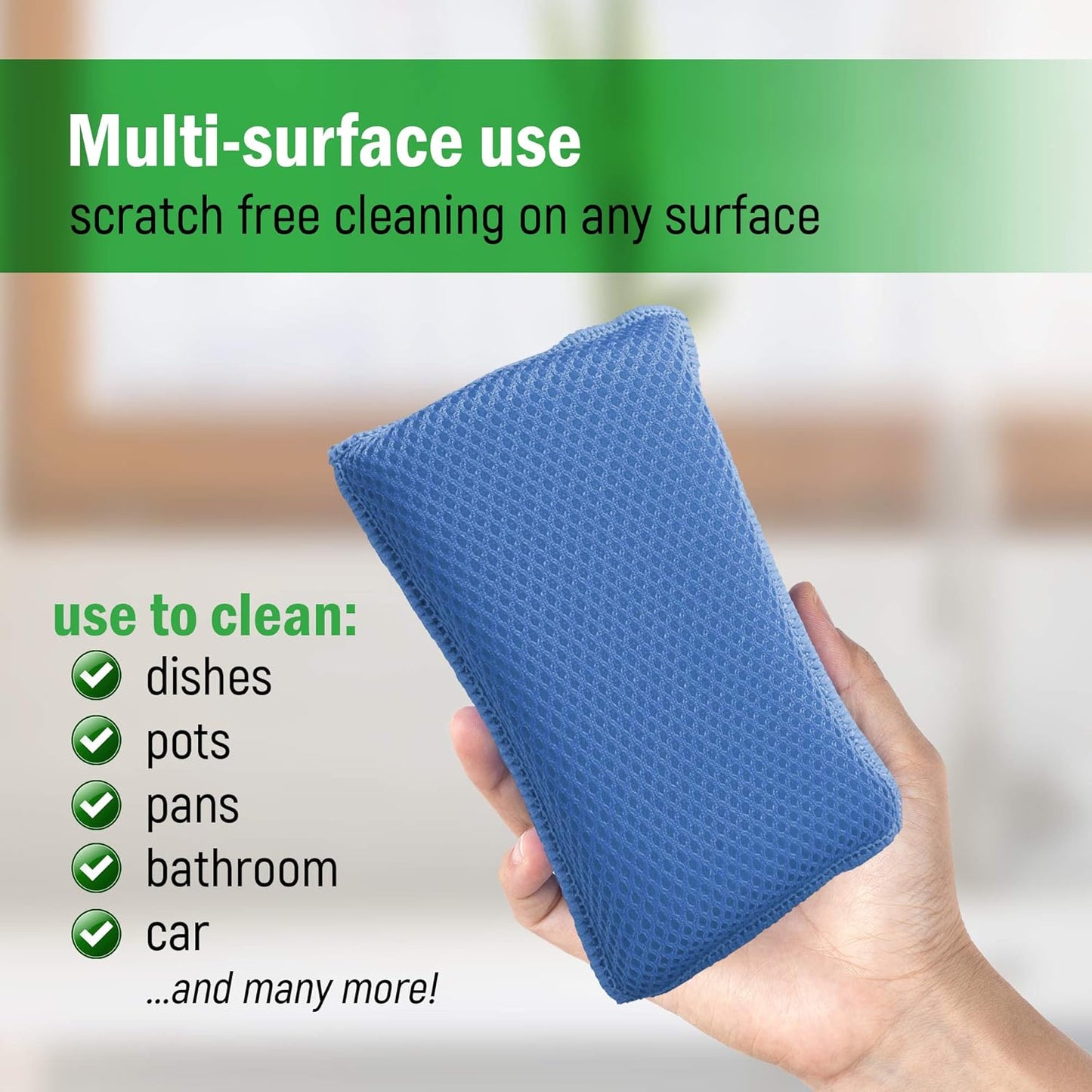 Miracle Microfiber Kitchen Sponge by  - Non-Scratch Heavy Duty Dishwashing Cleaning Sponges- Machine Washable - (Blue)