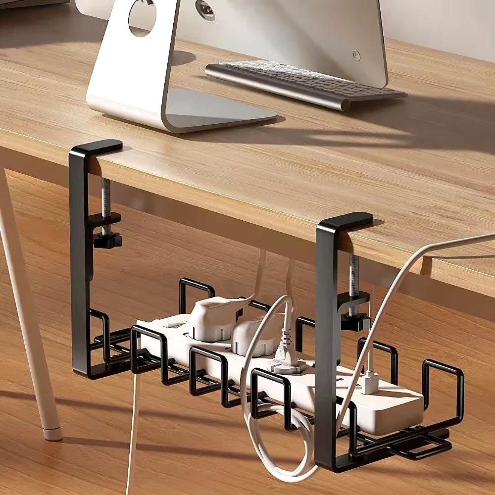 Under Table Storage Rack Metal Cable Management Tray Home Office Desk Wire Organizer No Punching Kitchen Storage Accessories